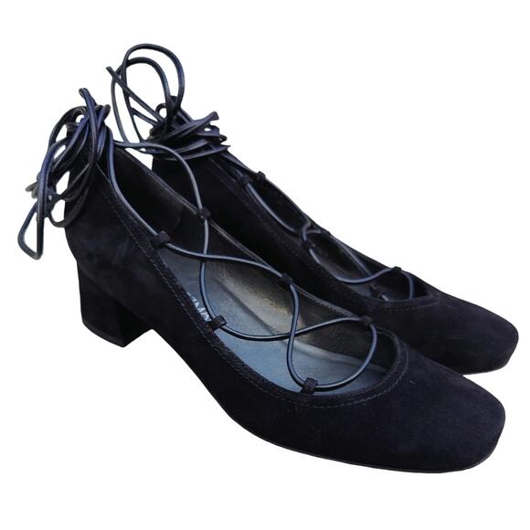 Black suede Ballerina Stuart Weitzman lace up kitten heels sz 6 - Picture 3 of 7